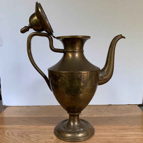 VTG Brass Coffee Pot Pedestal Boho Decor Large Tea Bohemian Accent - Picture 6 of 11